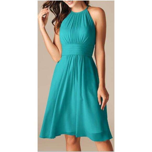 AW BRIDAL 10 L turquoise blue Leda homecoming cocktail party mini dress NEW B153 - Picture 1 of 9